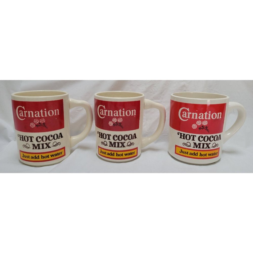 Set Of 3 Vintage Carnation Hot Cocoa Mix Advertising Coffee Cup Mugs Ceramic